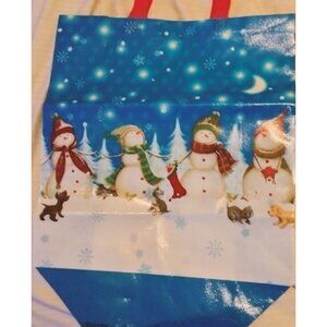 Snowman Holiday Gift Bag blue White Winter Holiday Christmas Wrapping